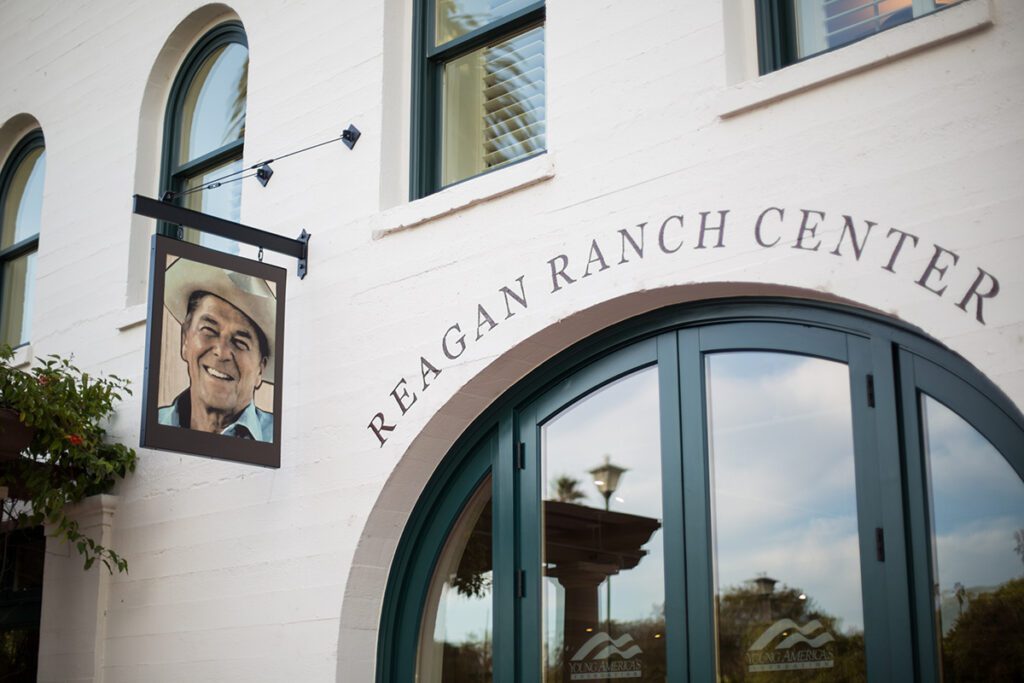 A picture of Ronald Reagan greets visitors as they enter the Reagan Ranch Center