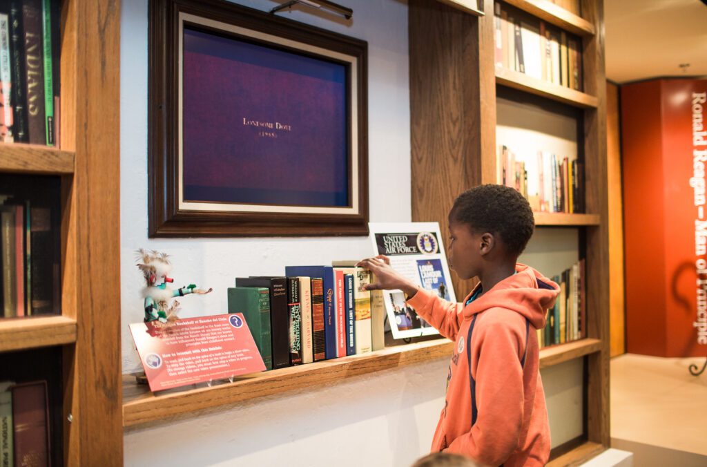 The Bookshelf exhibit gives visitors an insight into the books that were important to Ronald Reagan